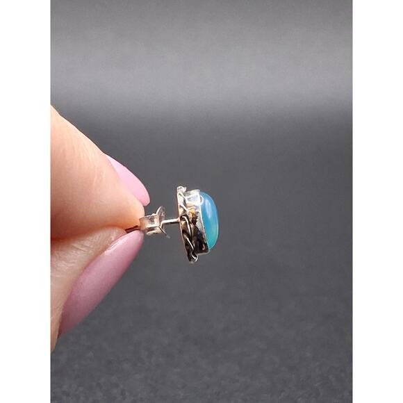 Blue Chalcedony Stud Earrings, 925 Sterling Silver, Teardrop, Real Gemstone - Picture 3 of 4
